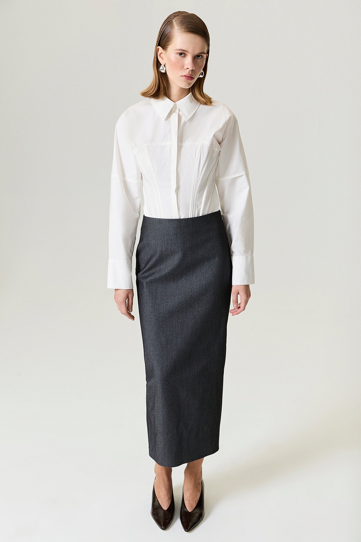 Back Slit Tailored Maxi Skirt