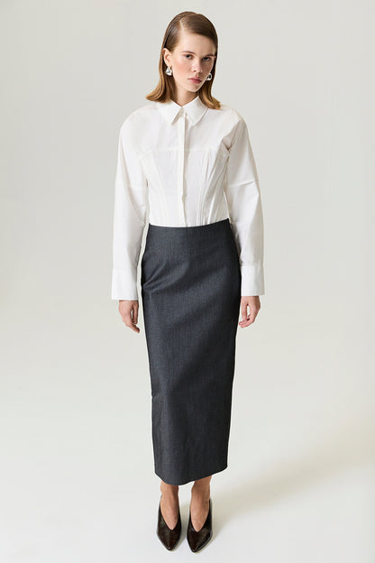 Back Slit Tailored Maxi Skirt