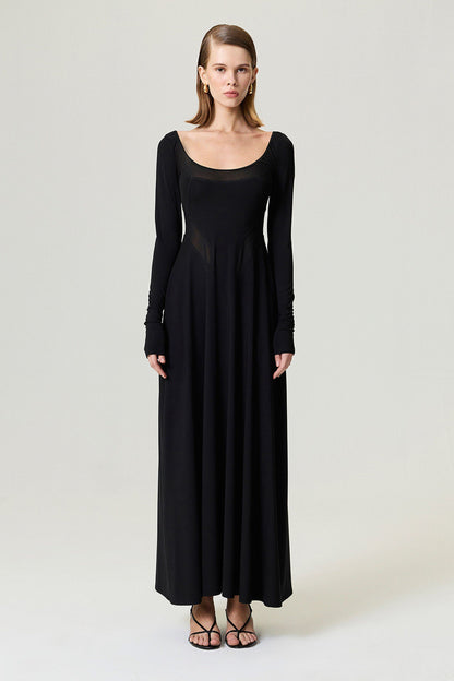Black Sheer Detailed Maxi Dress