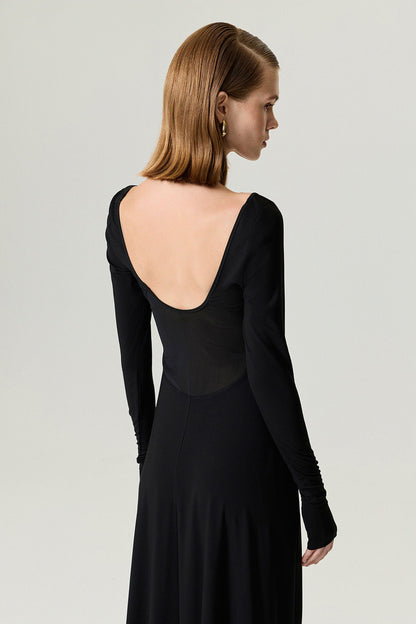 Black Sheer Detailed Maxi Dress