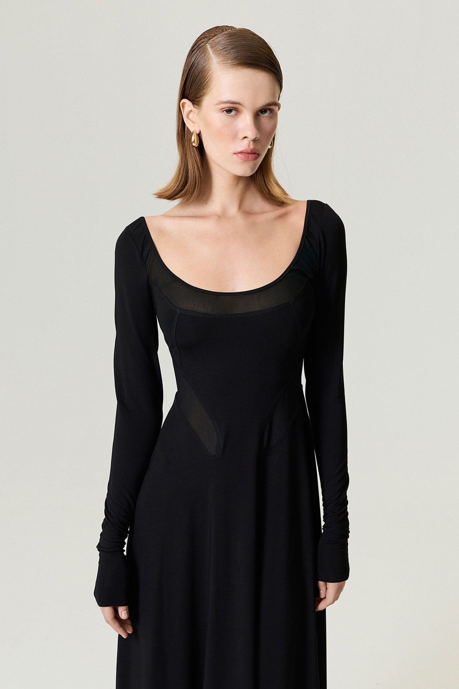 Black Sheer Detailed Maxi Dress