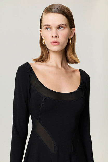 Black Sheer Detailed Maxi Dress