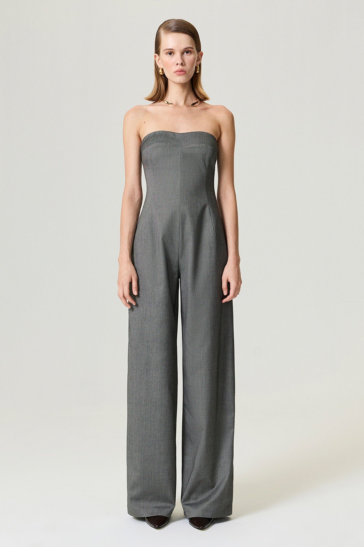 Strapless Wide-Leg Tailored Jumpsuit