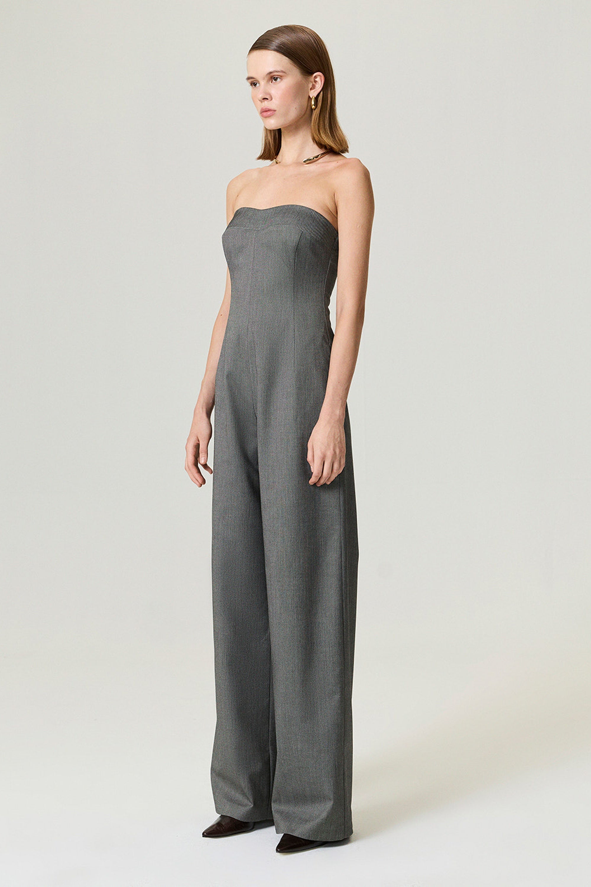Strapless Wide-Leg Tailored Jumpsuit