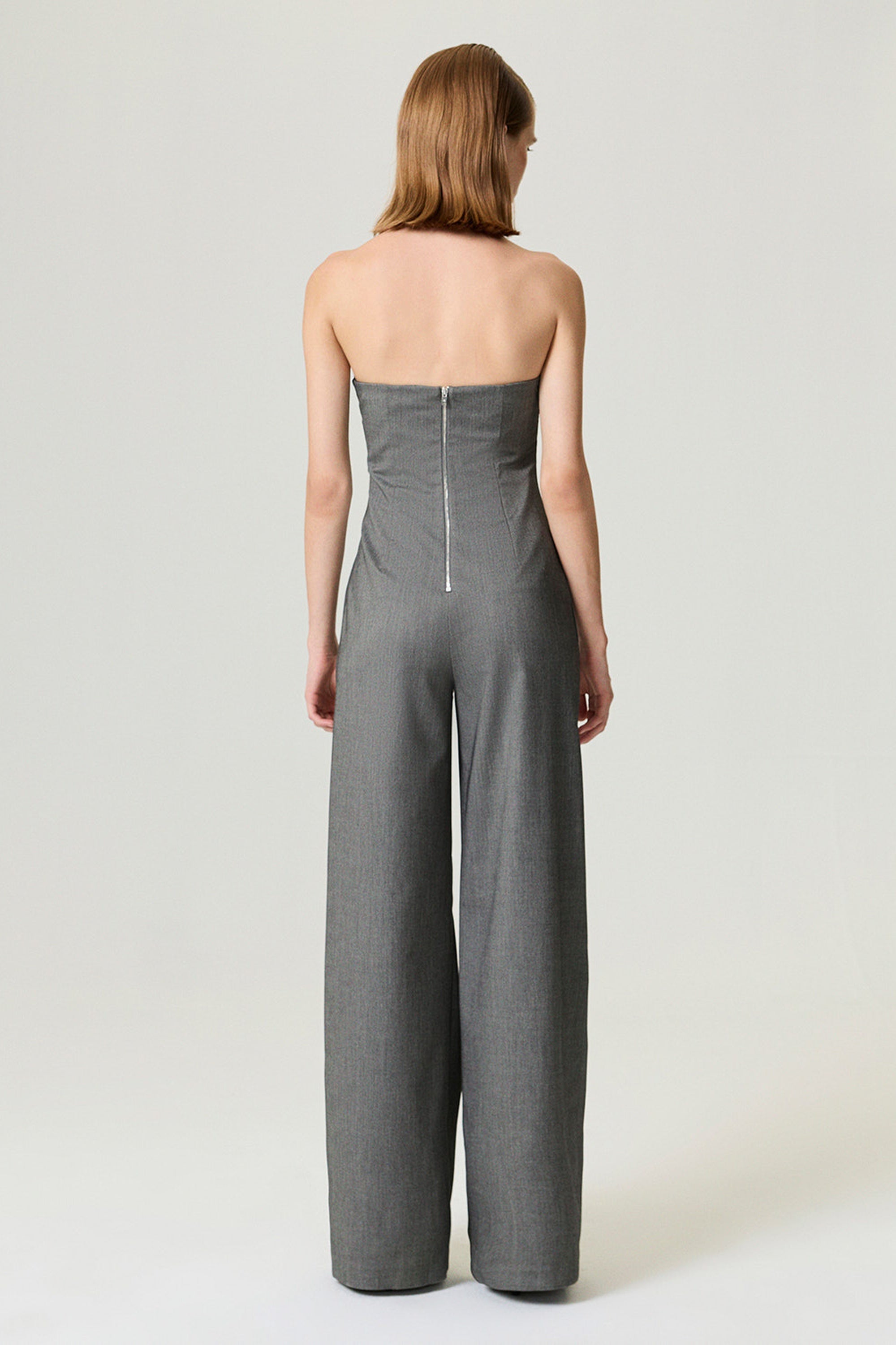 Strapless Wide-Leg Tailored Jumpsuit