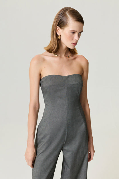 Strapless Wide-Leg Tailored Jumpsuit