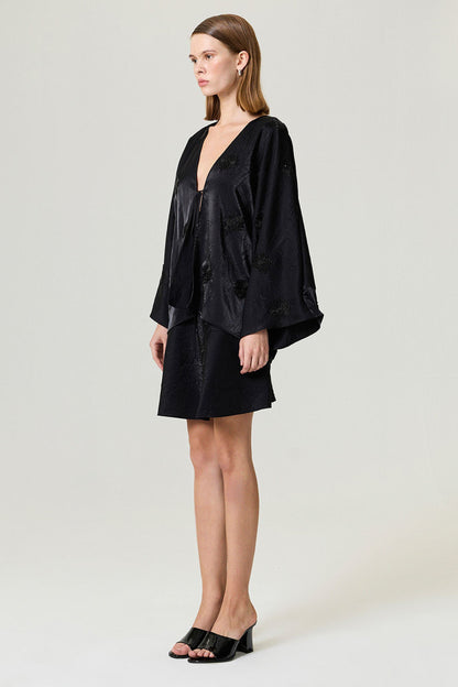 Black Beaded Embroidered Kimono