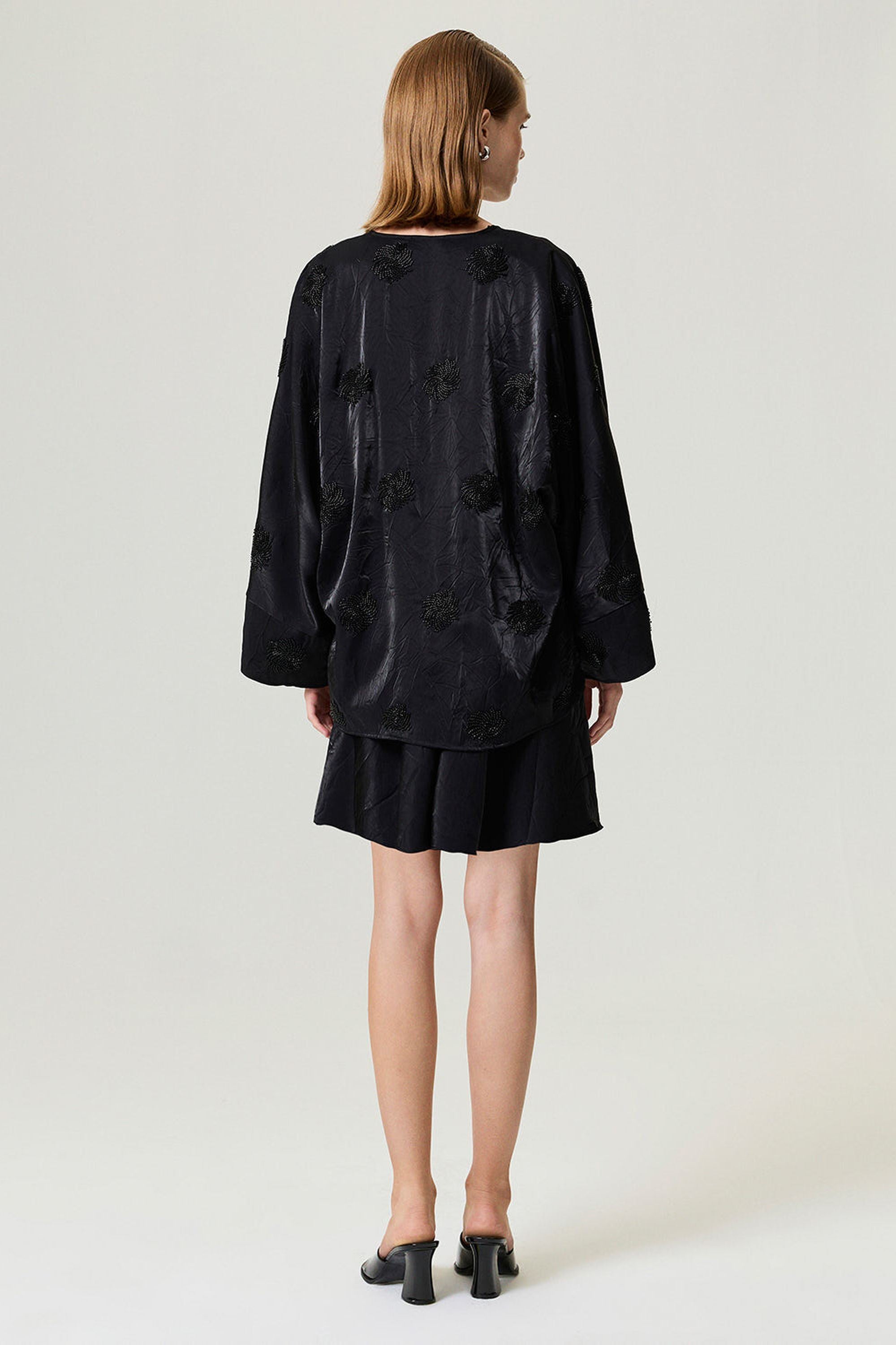 Black Beaded Embroidered Kimono