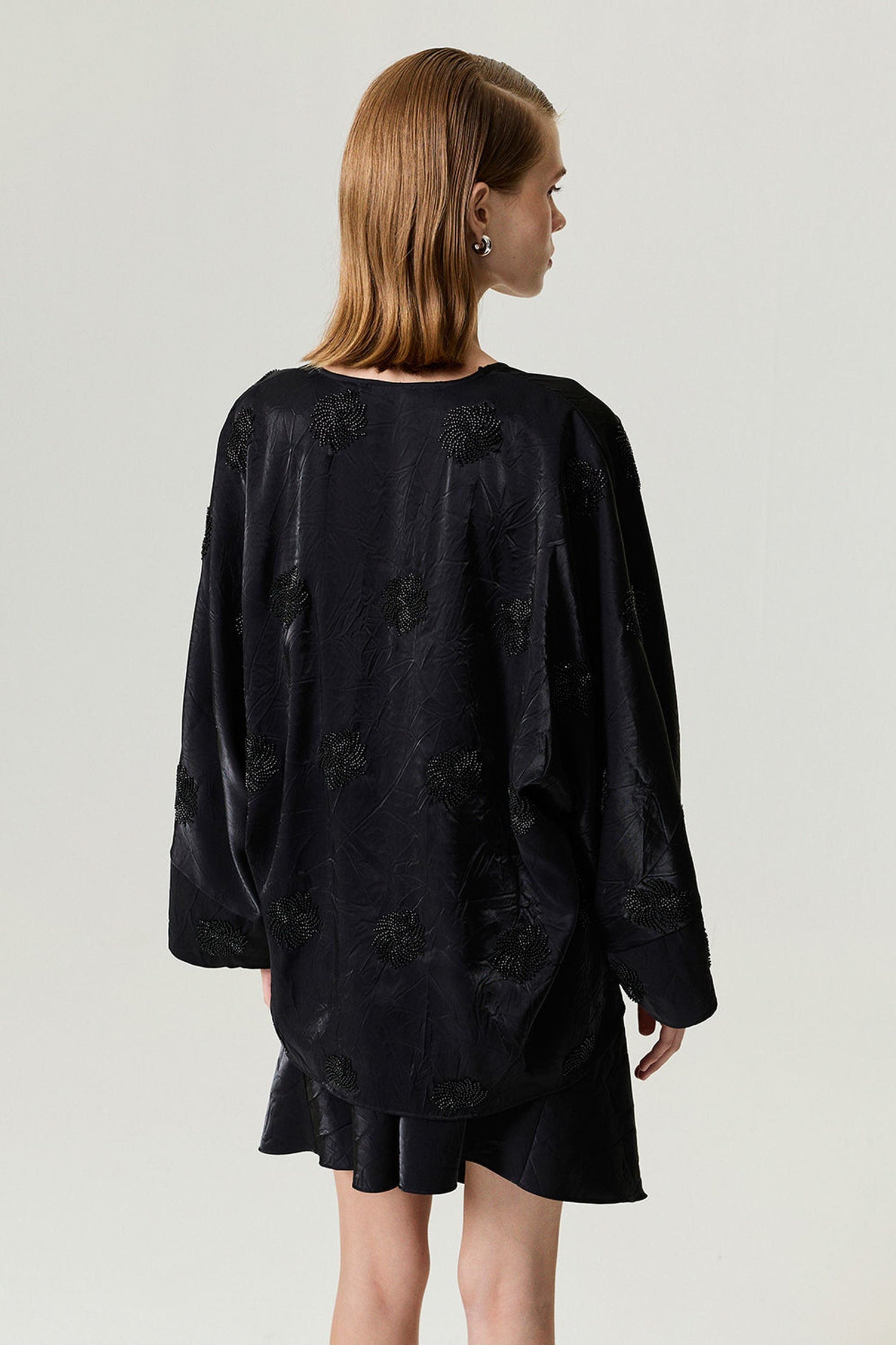 Black Beaded Embroidered Kimono