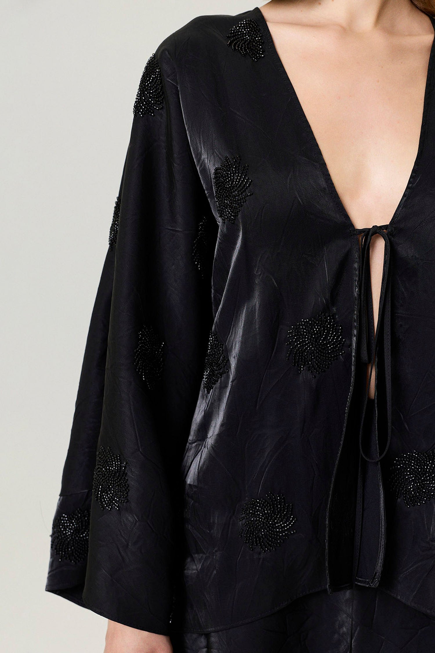 Black Beaded Embroidered Kimono