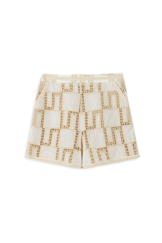 Ecru High Waist Embroidered Mini Shorts