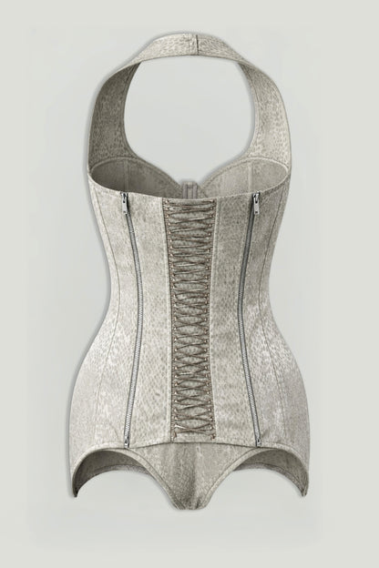 Snake Print Boned Corset Halterneck Body