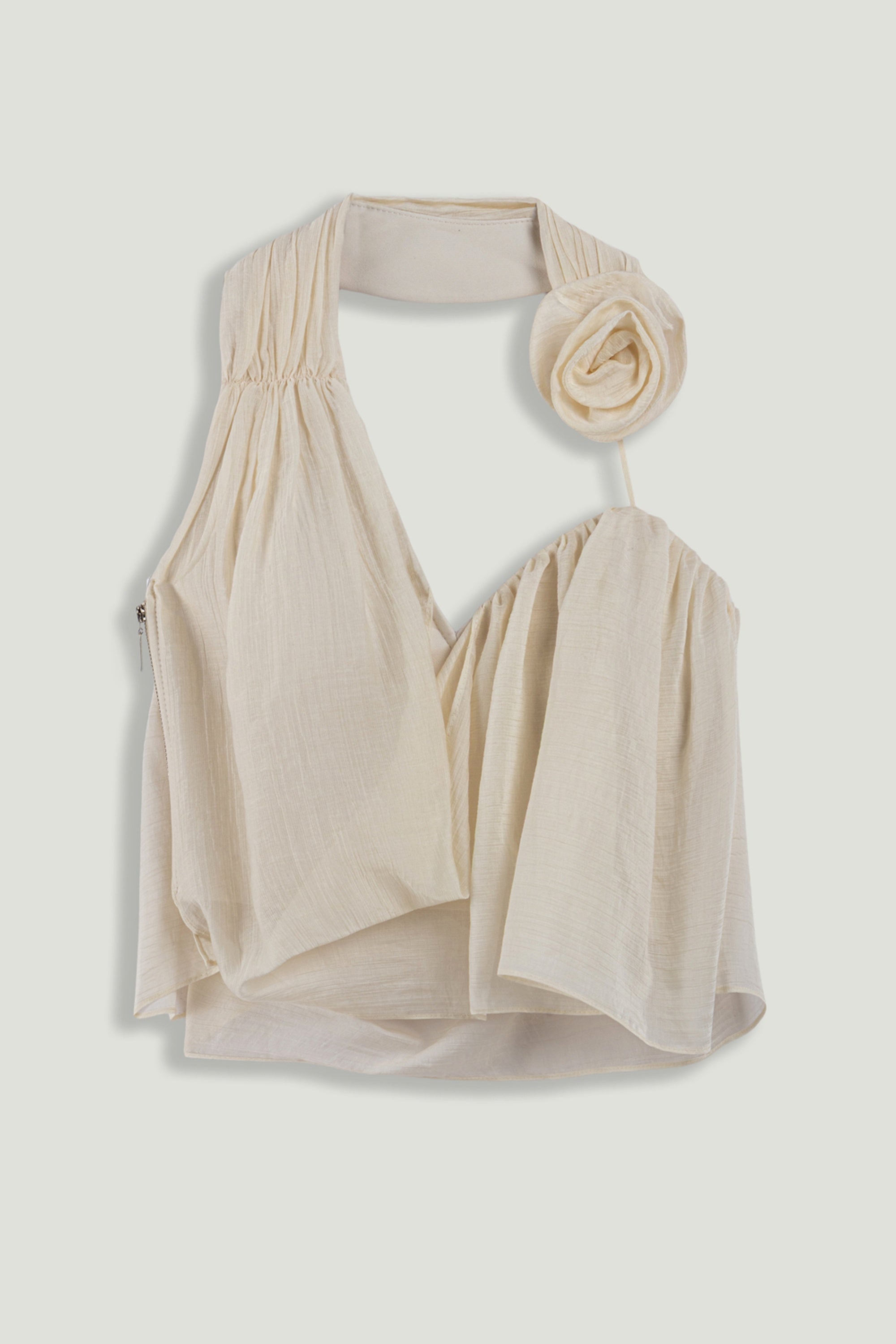 Floral-Detail Halter Neck Bustier Top