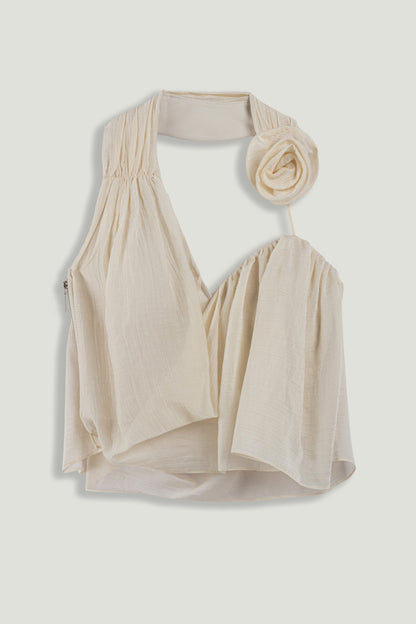Floral-Detail Halter Neck Bustier Top