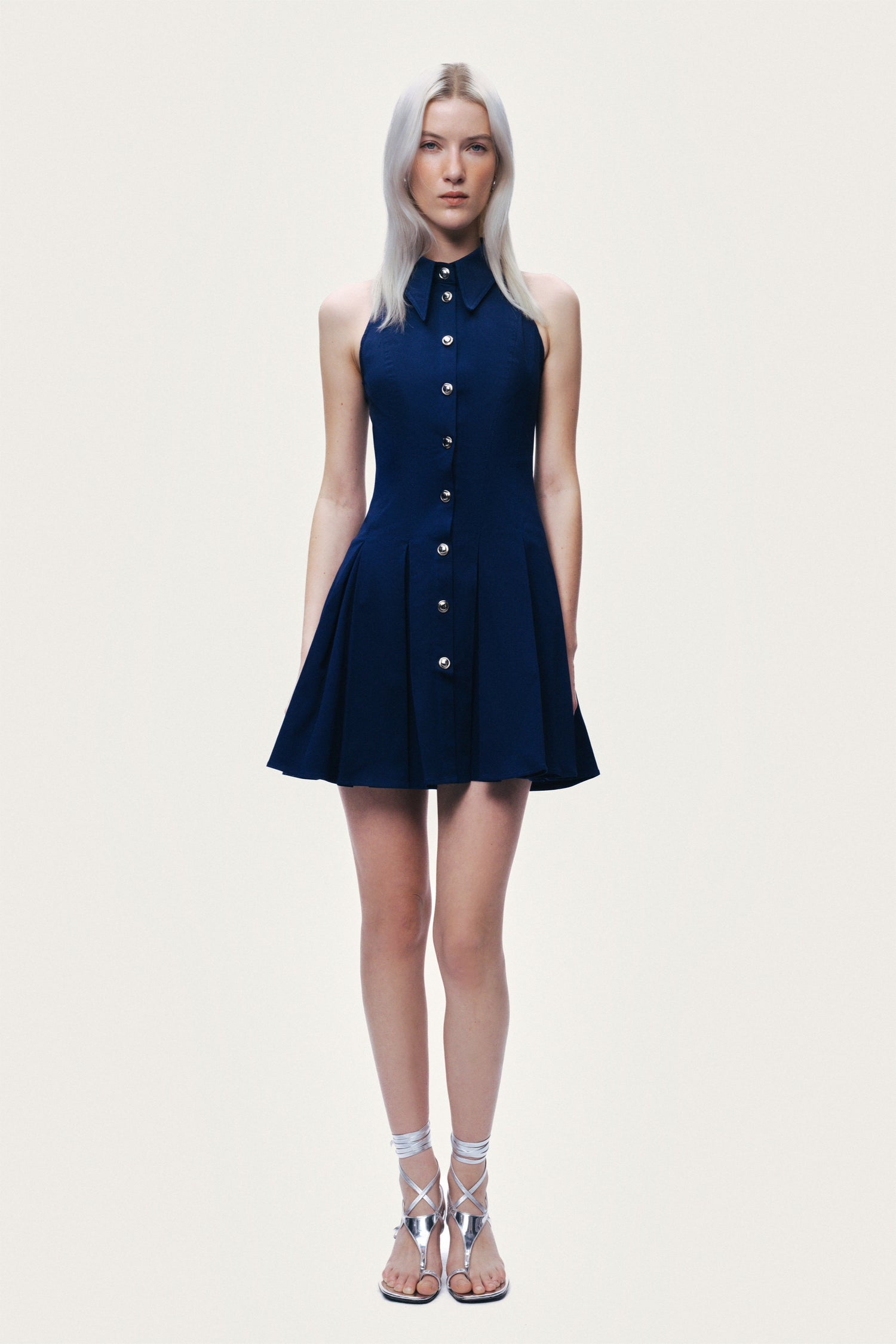 Shirt Collar Sleeveless Mini Dress