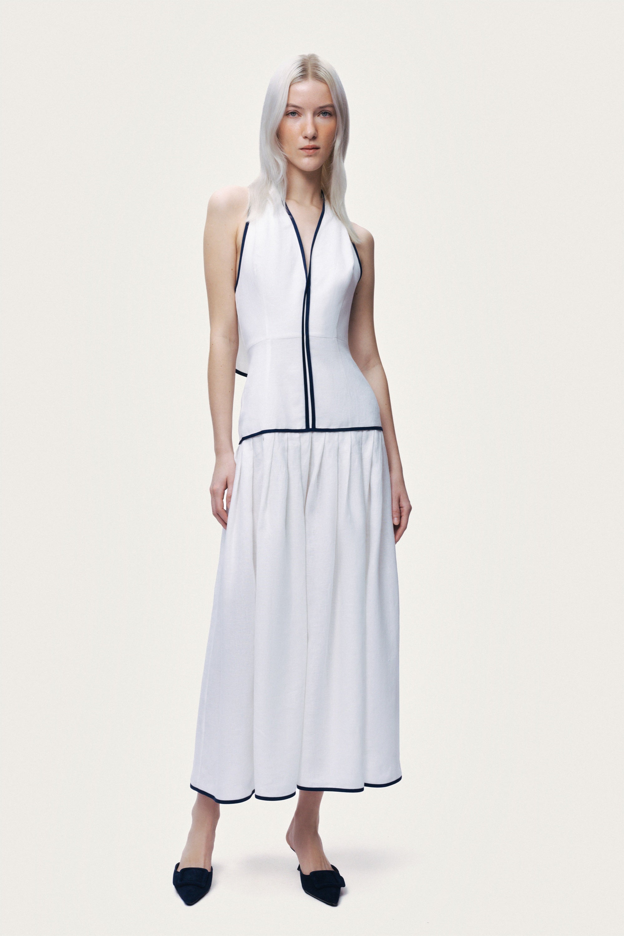 Binding Detail Halterneck Midi Dress