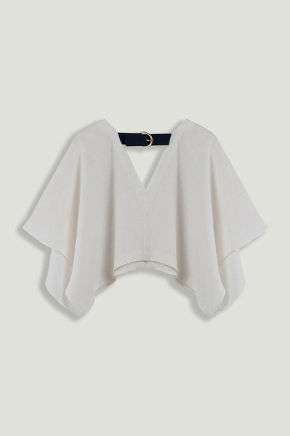 Belt Detail V-Neck Blouse