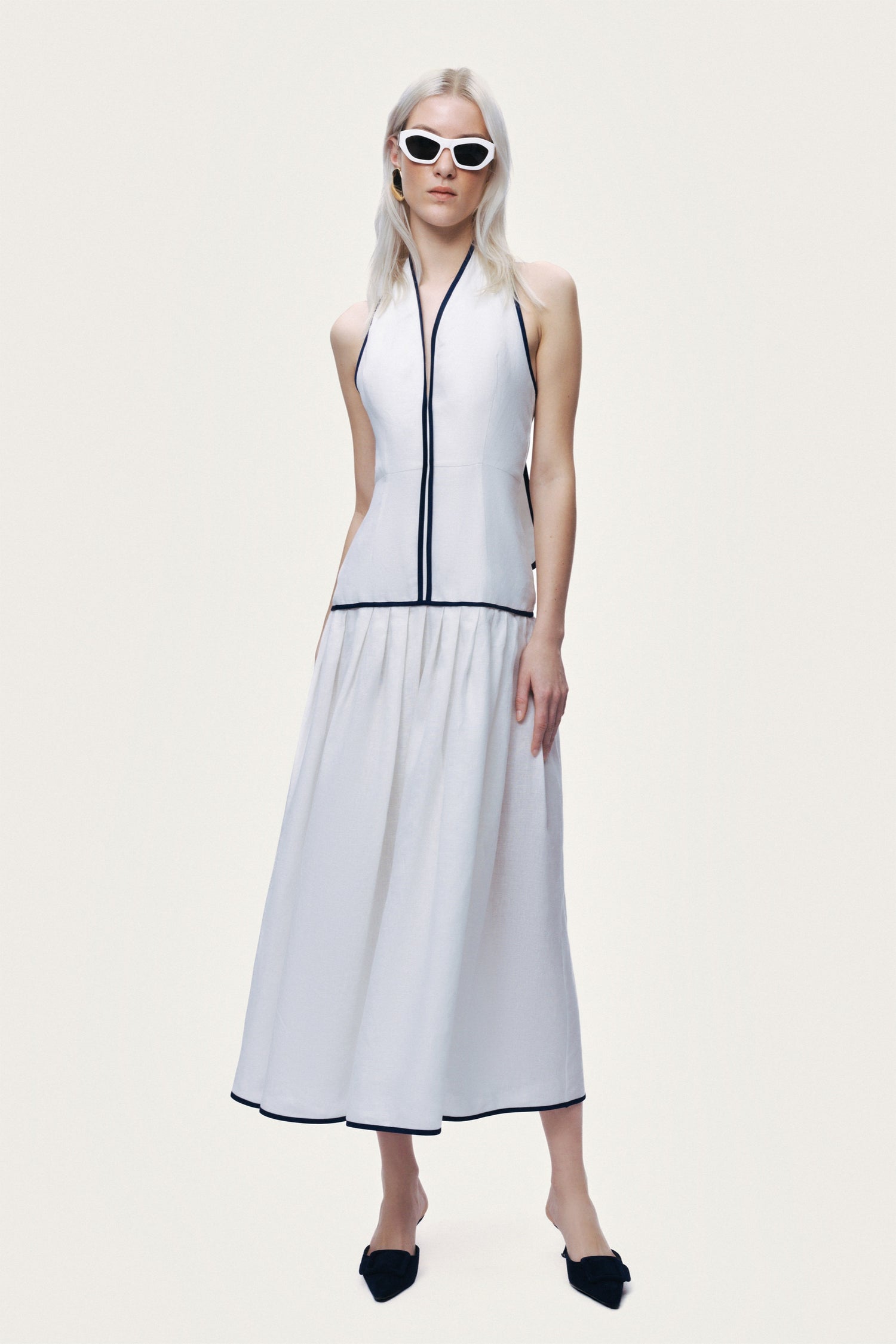 Binding Detail Halterneck Midi Dress