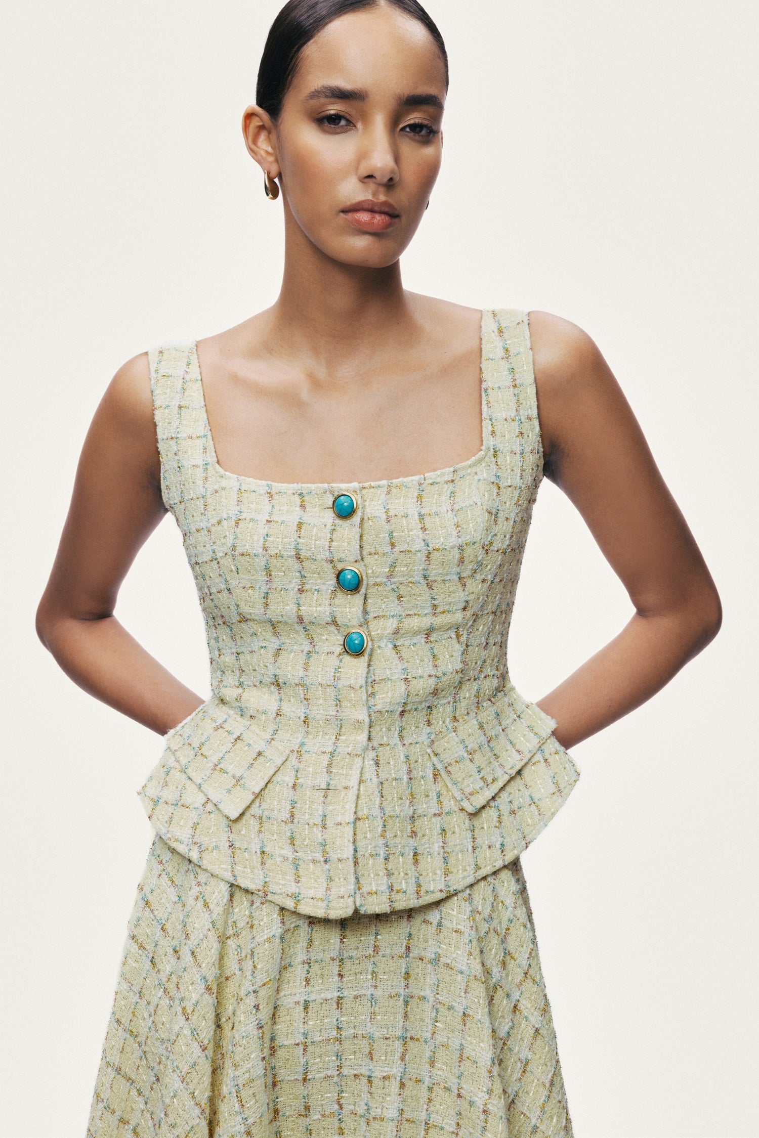 Button Accessory Tweed Bustier