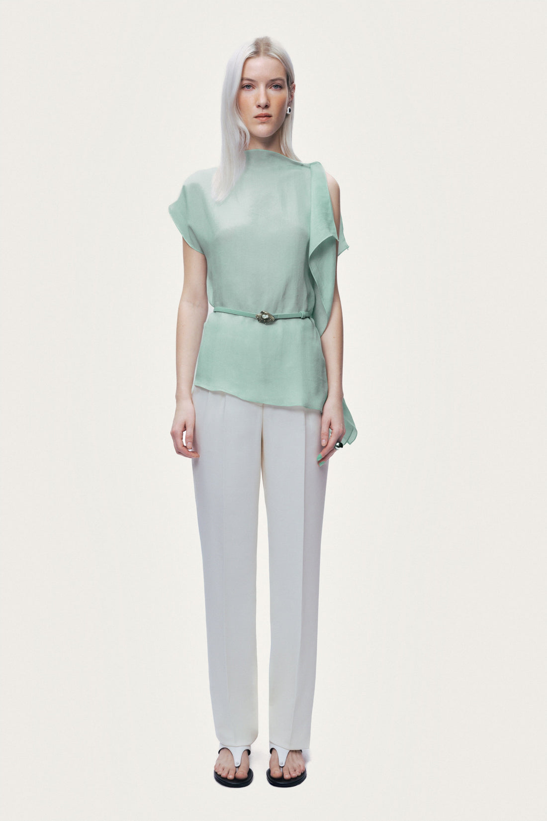 Belt Detail Asymmetric Blouse