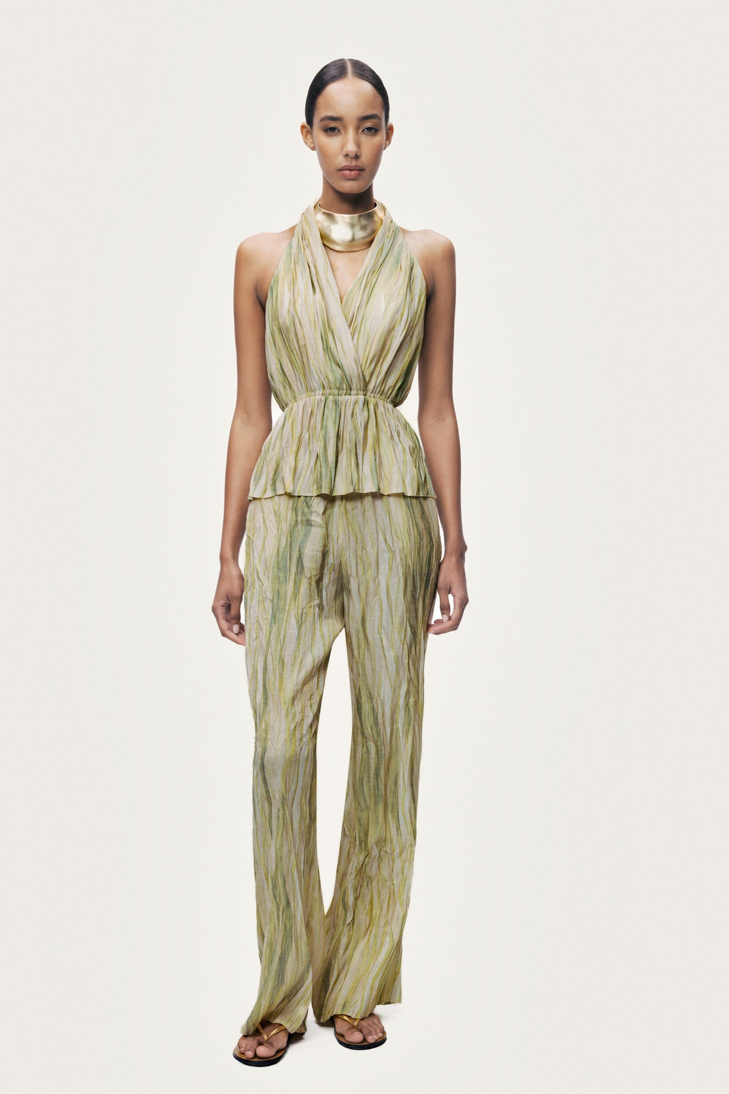 Green Abstract Print Straight Leg Trousers