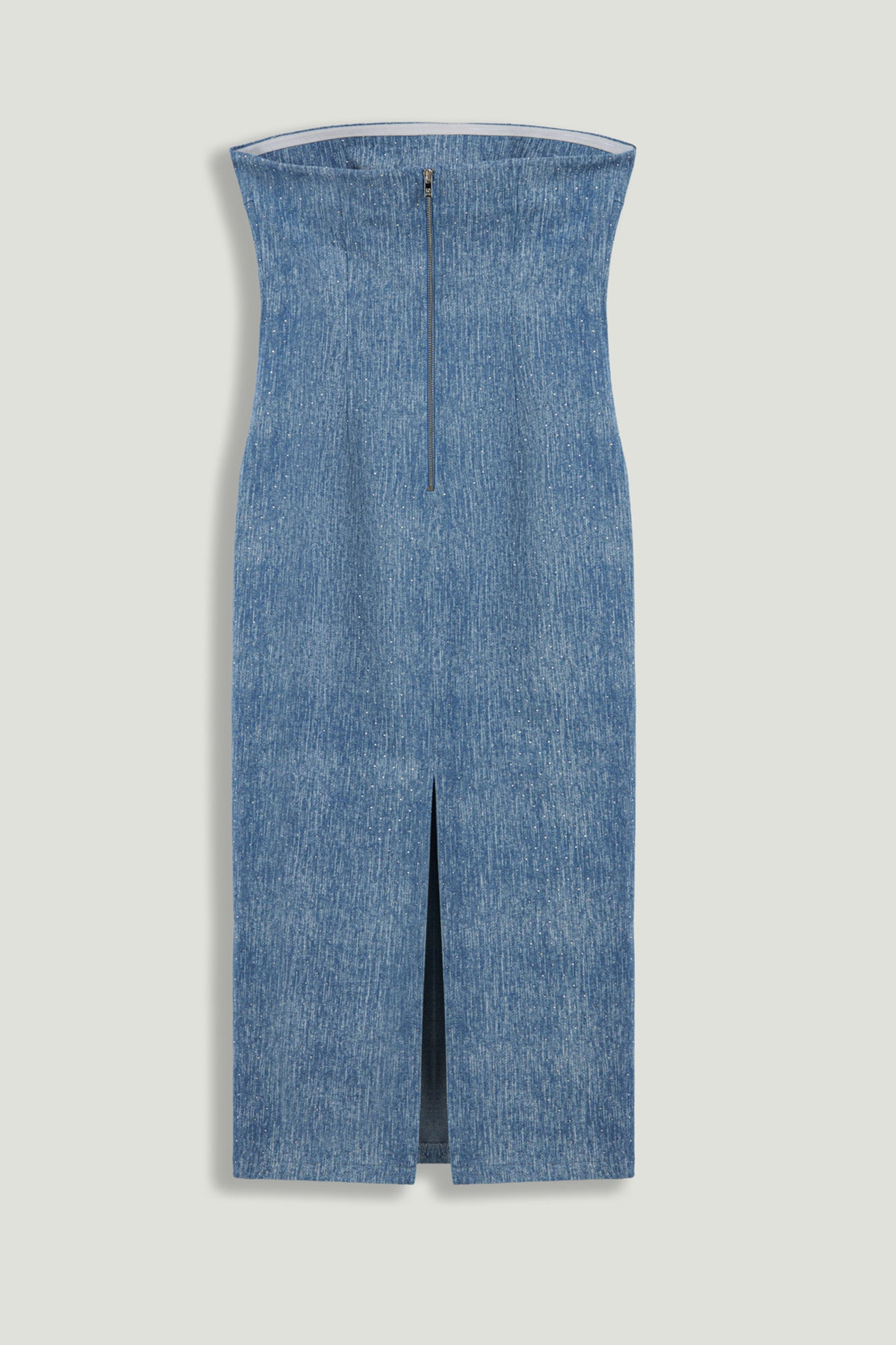 Stone-Detail Strapless Midi Dress