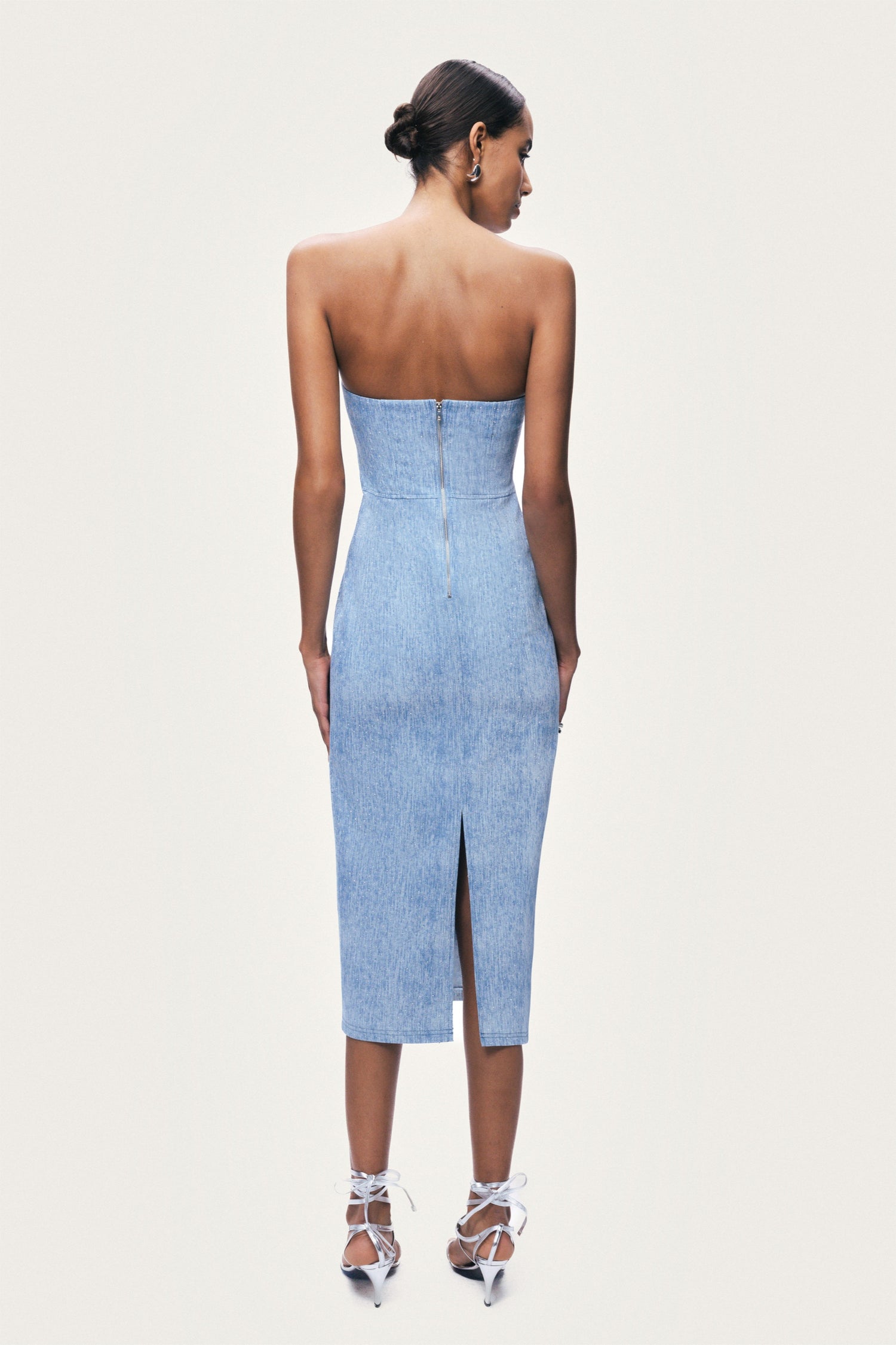 Stone-Detail Strapless Midi Dress