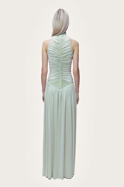 Draped Stand Collar Maxi Dress