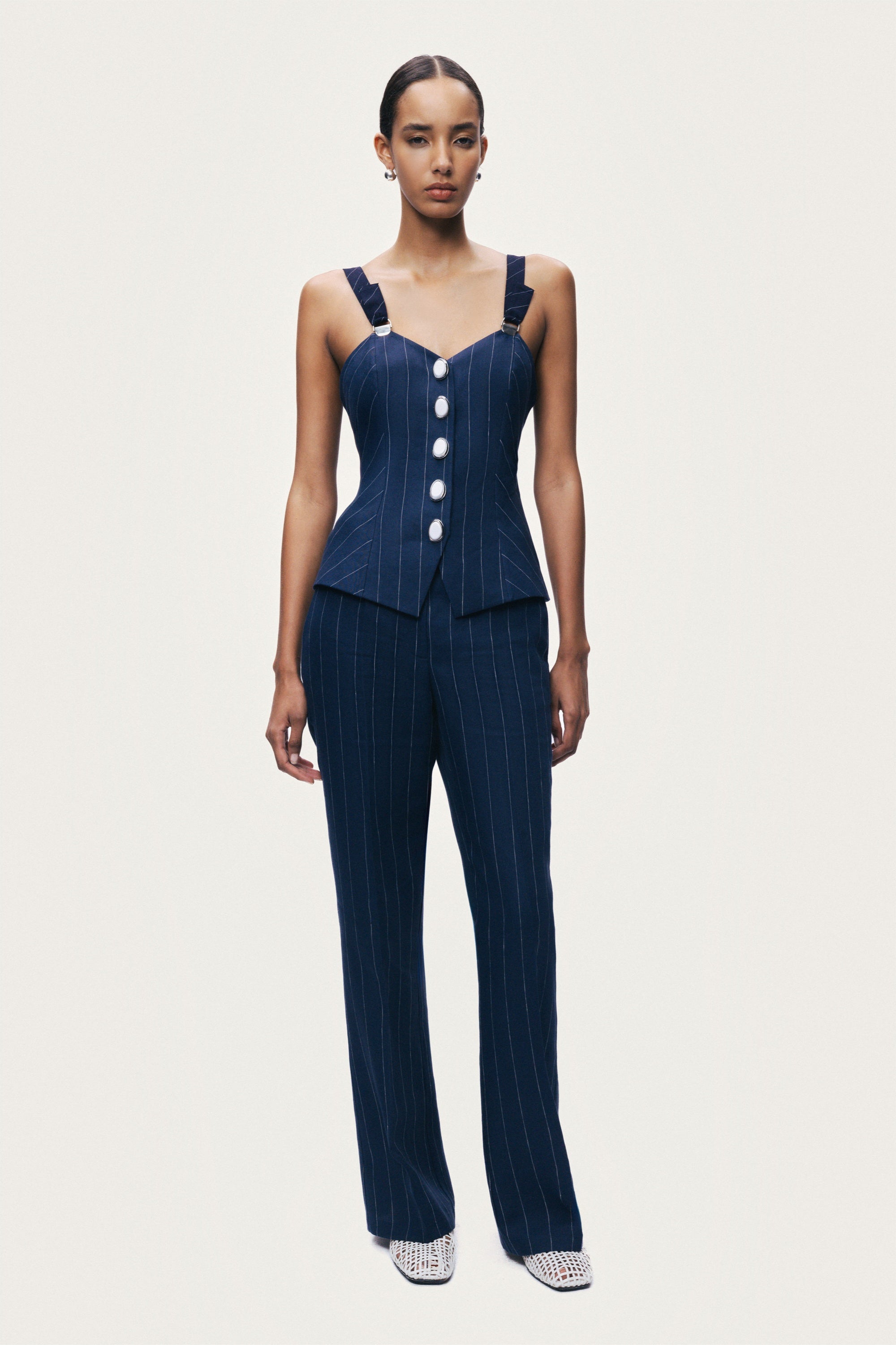 Navy Pinstripe Corset Bustier Top