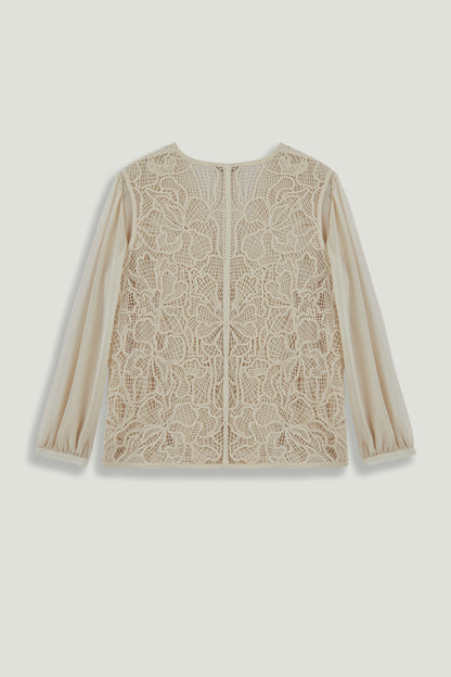 Beige Lace Front Sheer Sleeve Jacket