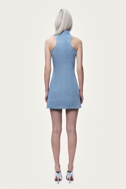 Pocket and Stone Detail Halterneck Mini Dress