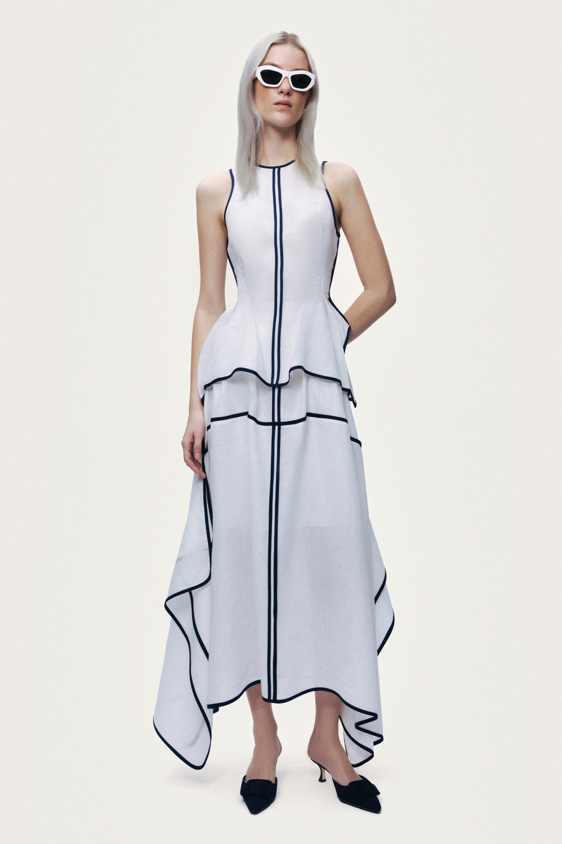 White Contrast Trim Peplum Top