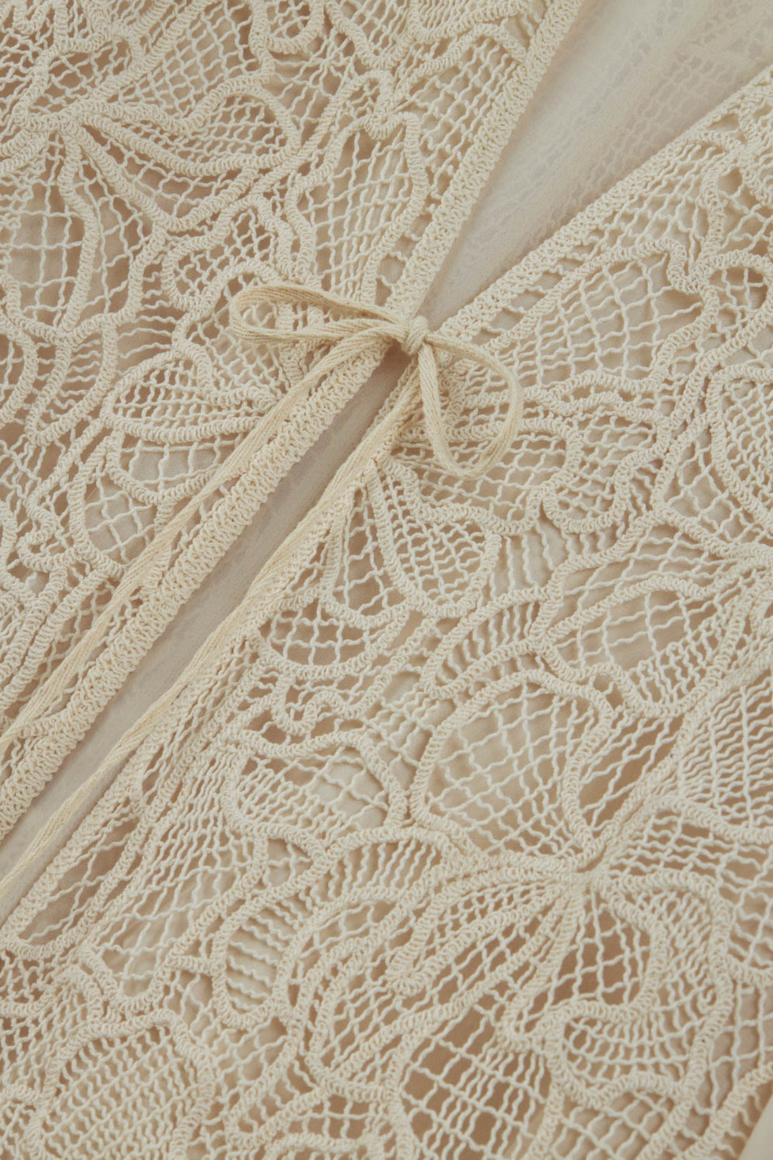 Beige Lace Front Sheer Sleeve Jacket