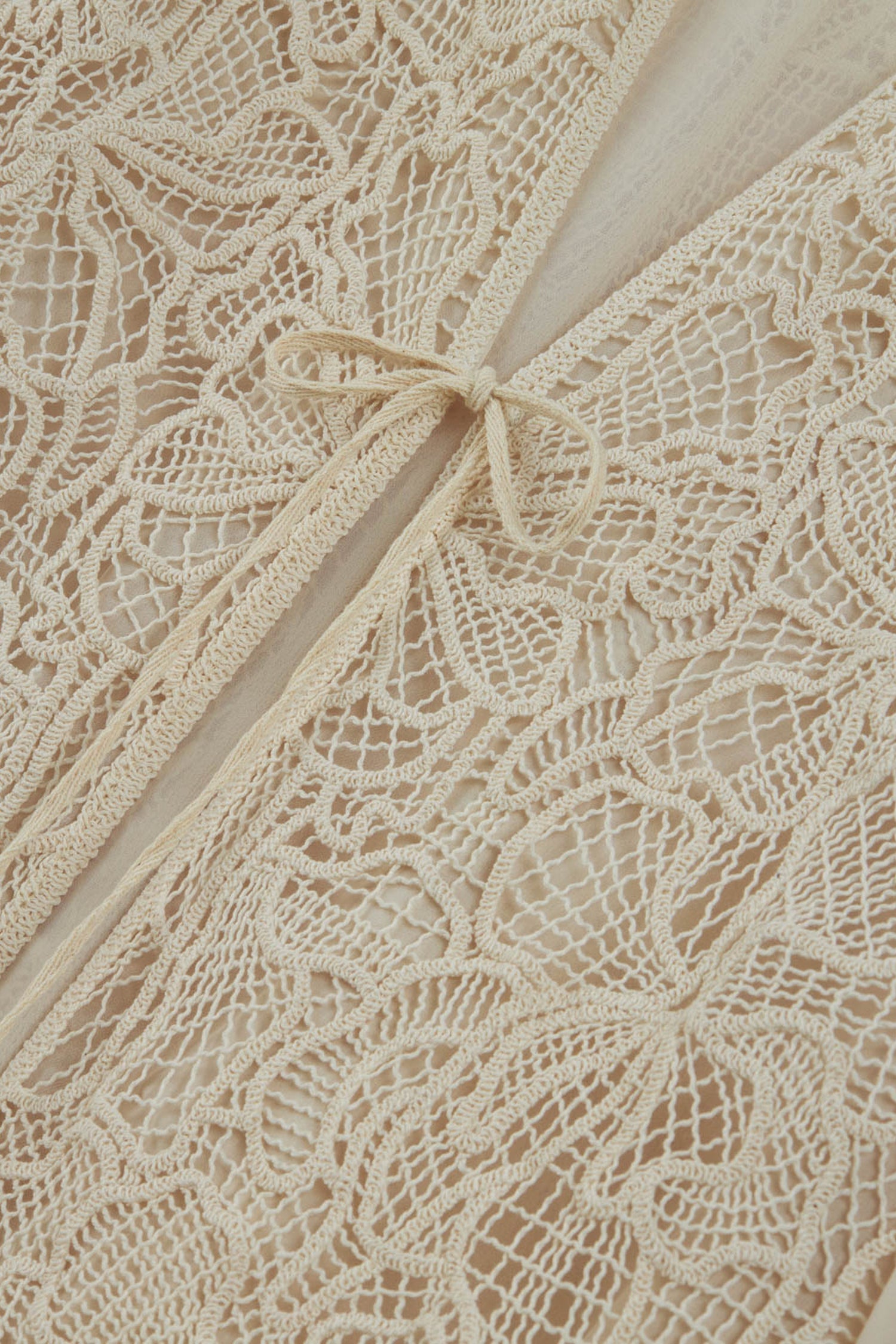 Beige Lace Front Sheer Sleeve Jacket