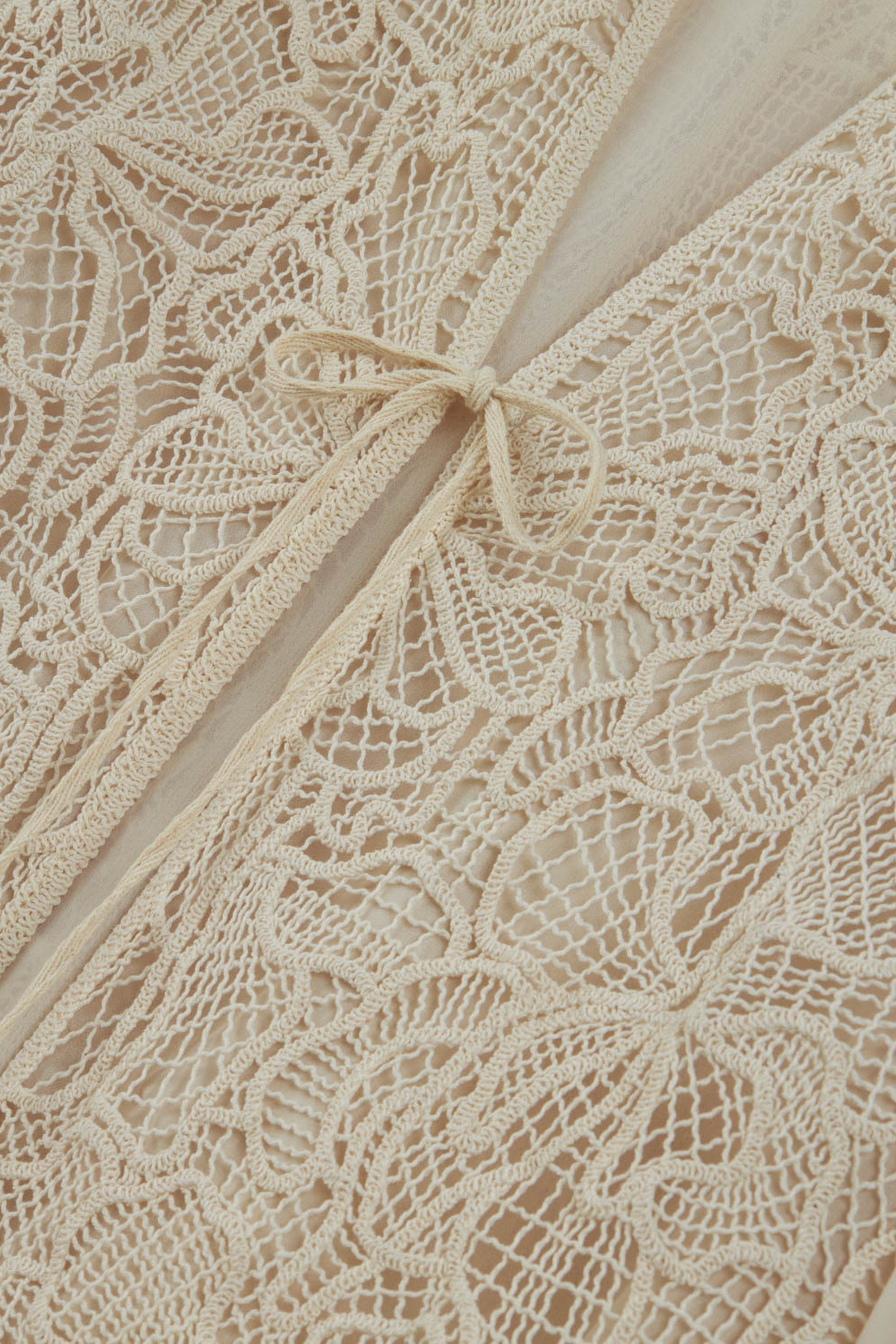 Beige Lace Front Sheer Sleeve Jacket