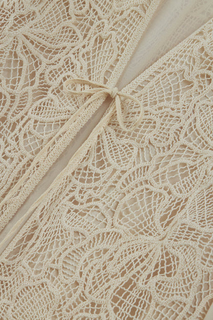 Beige Lace Front Sheer Sleeve Jacket