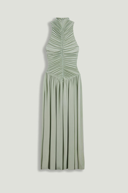Draped Stand Collar Maxi Dress