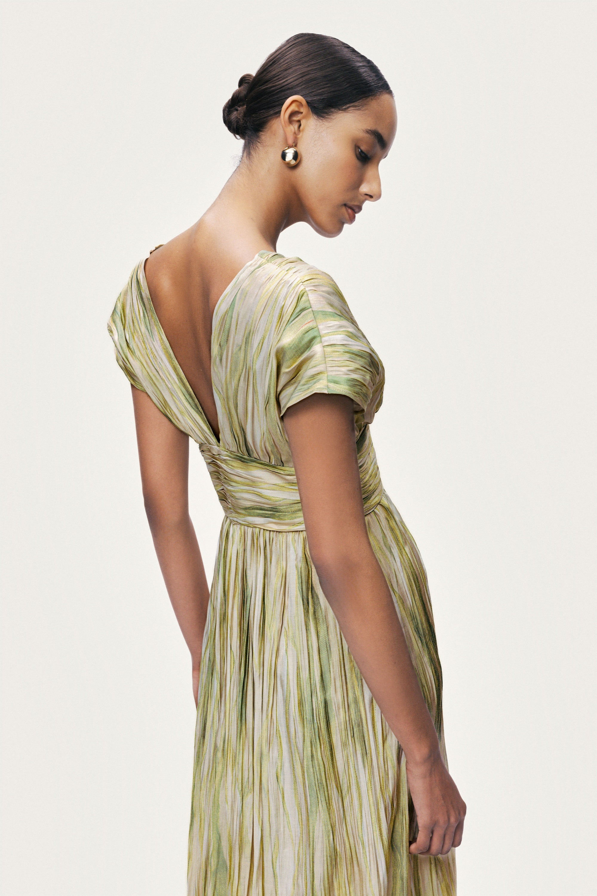 Printed V-Neck Midi Dress