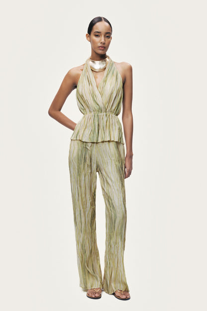 Green Abstract Print Straight Leg Trousers