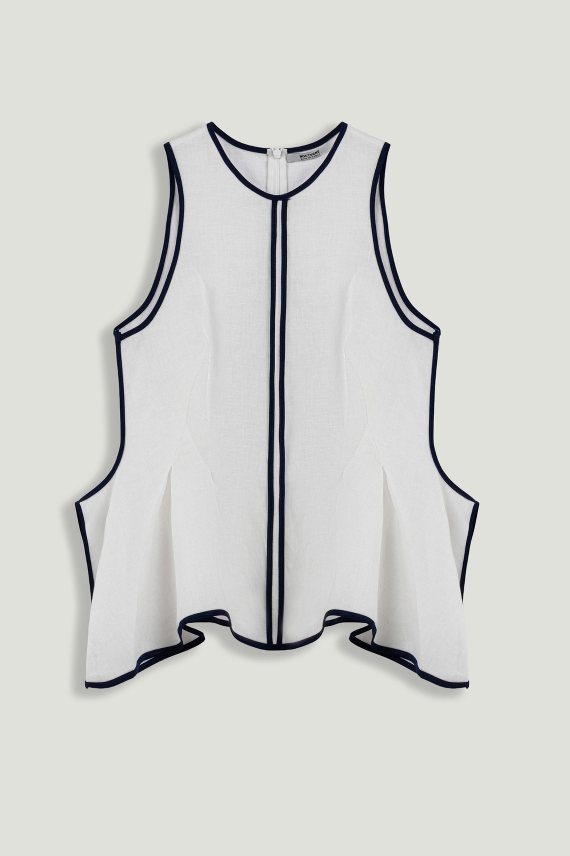 White Contrast Trim Peplum Top – Nocturne