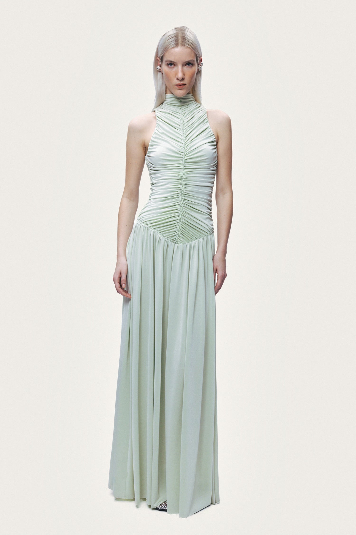 Draped Stand Collar Maxi Dress