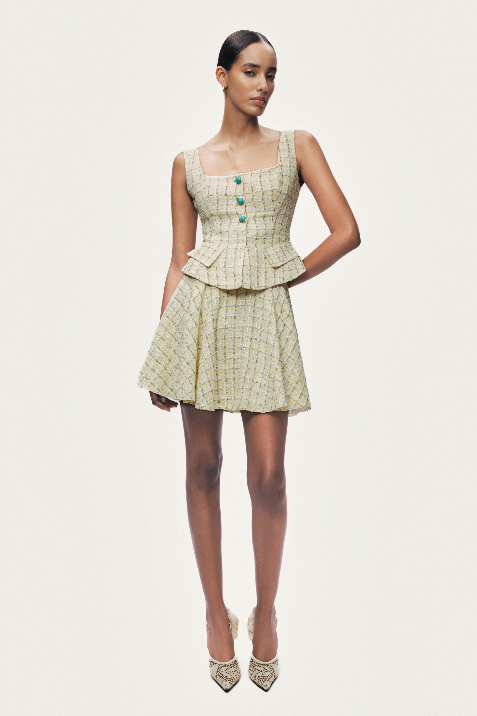 Button Accessory Tweed Bustier