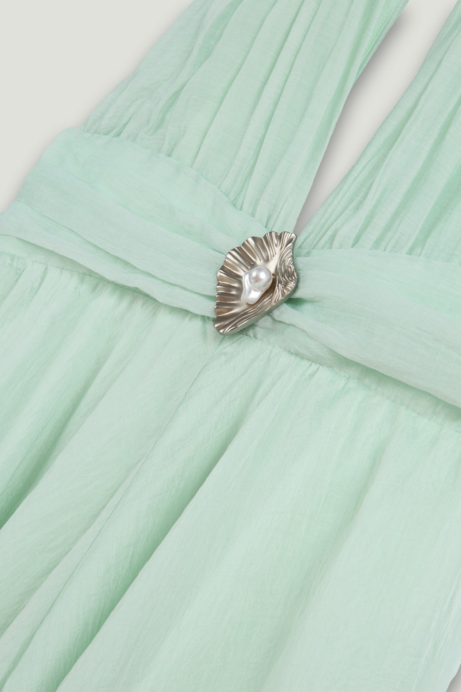 Pleated Halterneck Maxi Dress with Brooch Detail