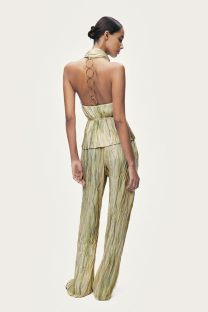 Printed Halterneck Peplum Top with Ring Chain Back Detail