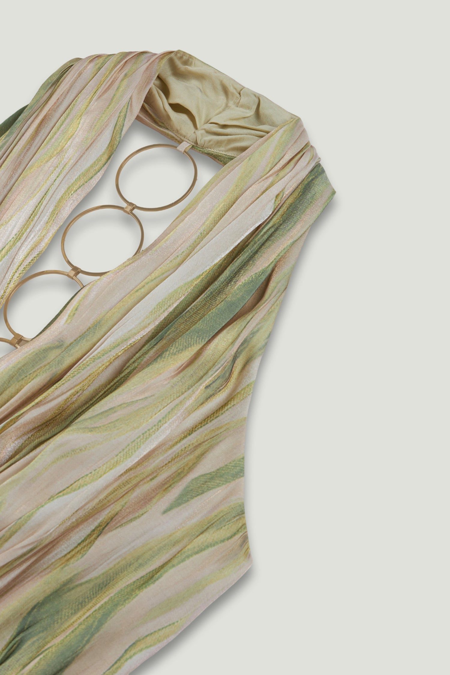 Printed Halterneck Peplum Top with Ring Chain Back Detail