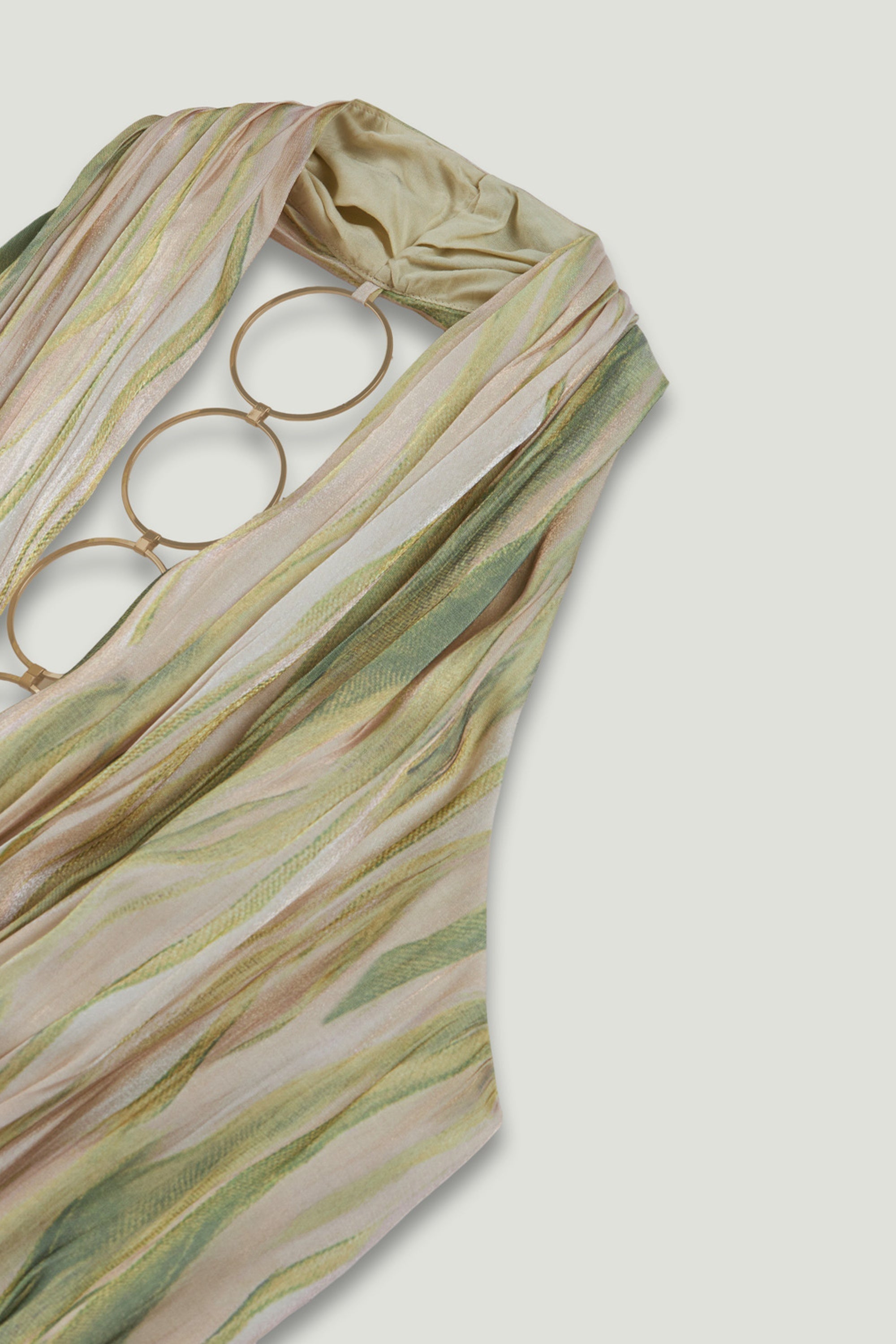 Printed Halterneck Peplum Top with Ring Chain Back Detail