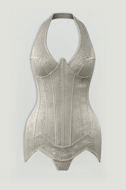 Snake Print Boned Corset Halterneck Body