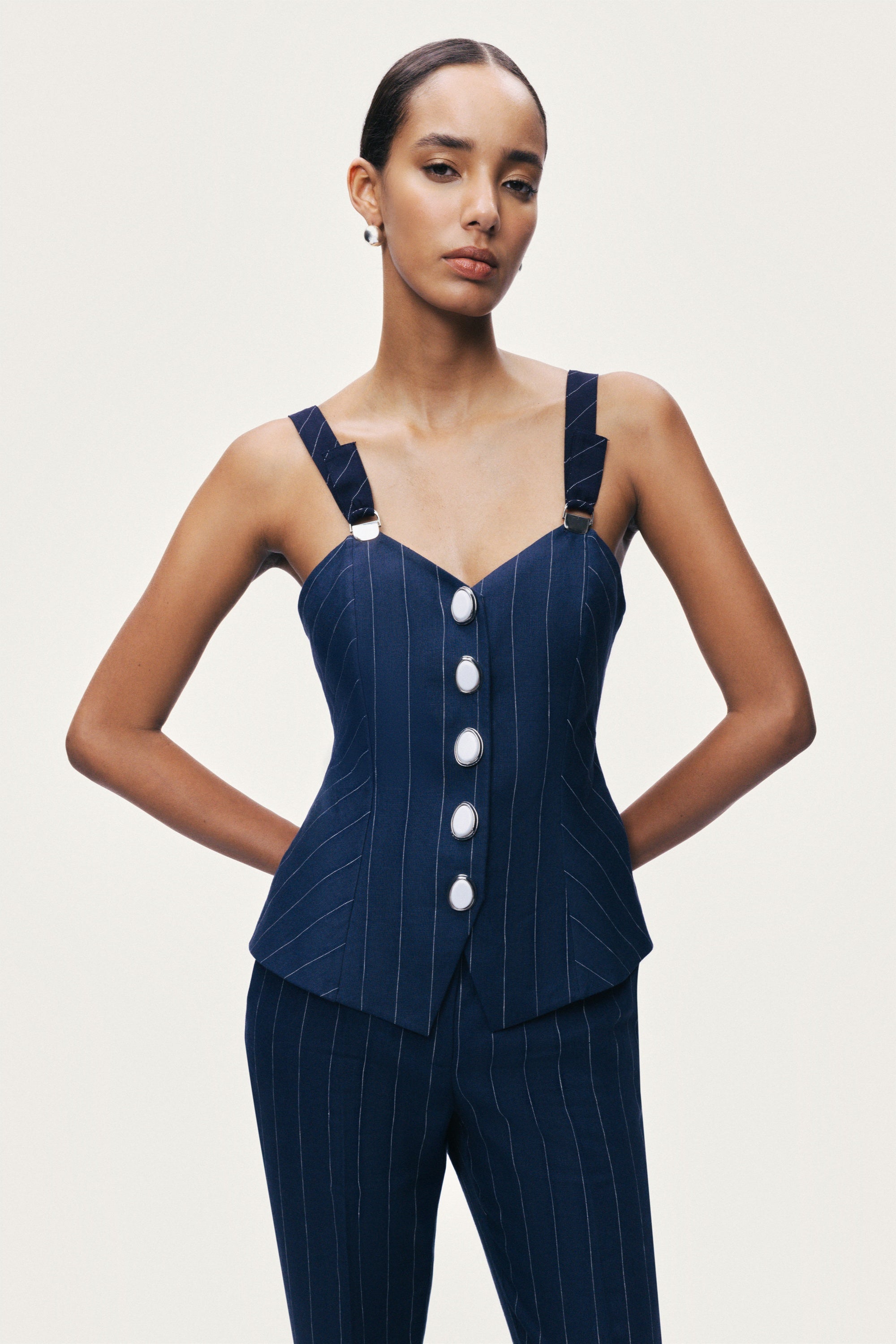 Navy Pinstripe Corset Bustier Top – Nocturne