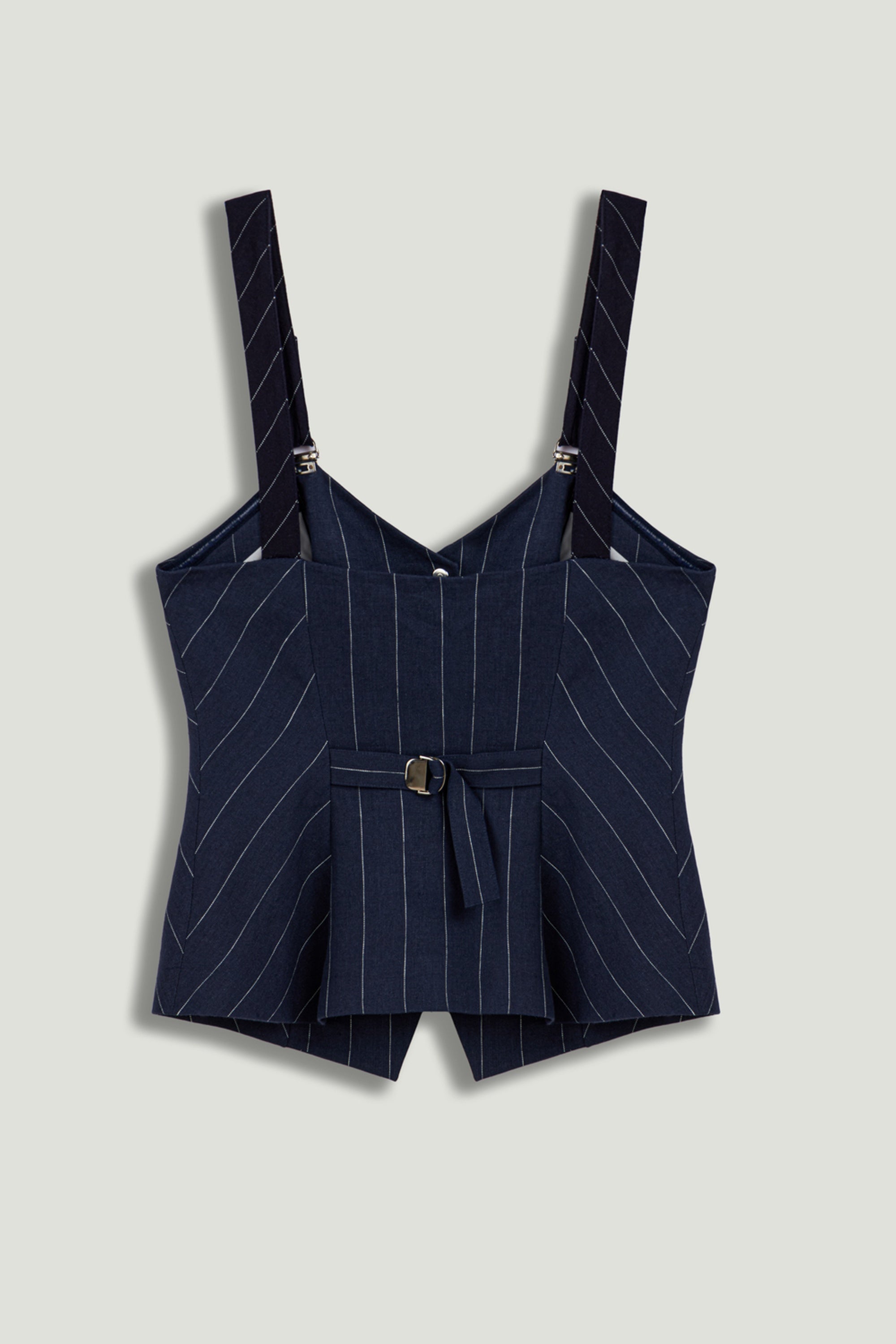 OVERNEATH / NET×BUSTIER Navy×Lemon Navy Pinstripe Corset Bustier Top – Nocturne