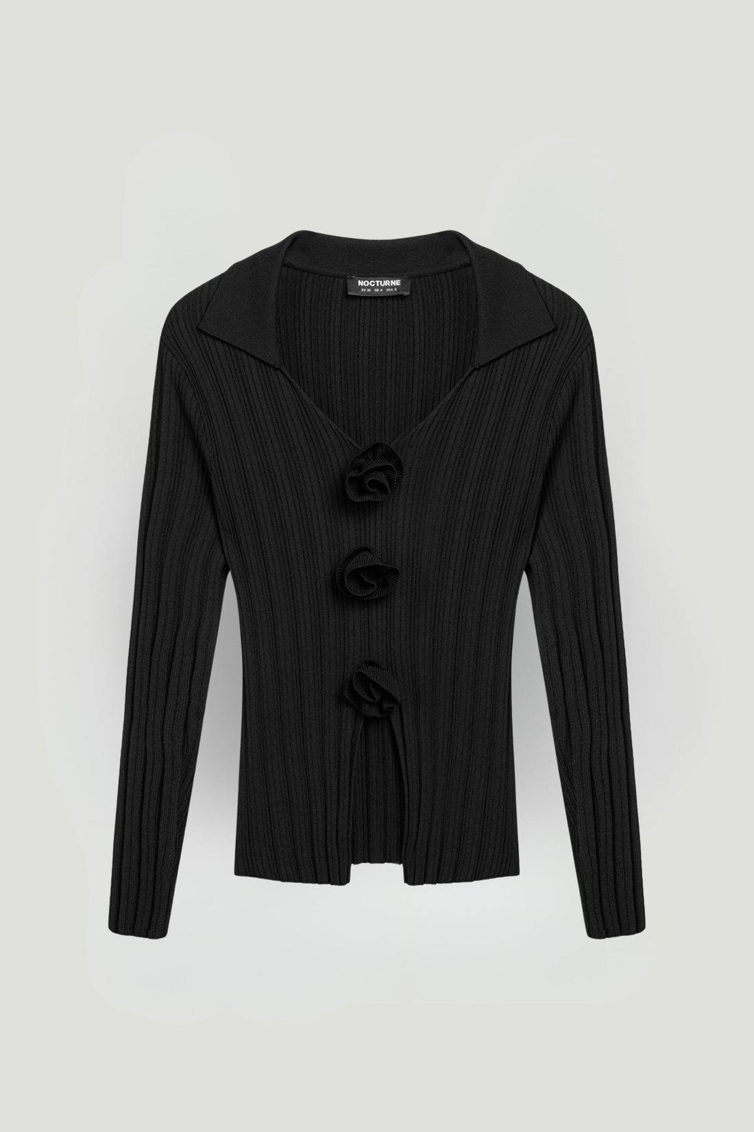 Floral Embellished Ribbed V-Neck Sweater